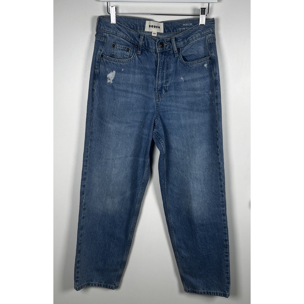 Boden High-Rise Tapered  Light‎ Distressed Jeans Medium Wash Size 28 Waist